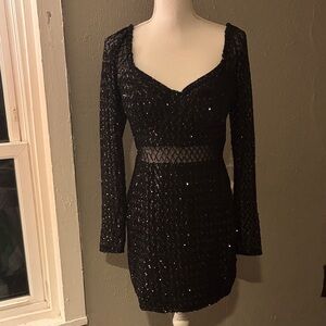 Black Long Sleeve Sequin Dress